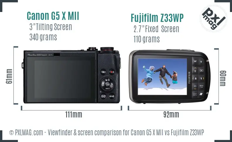 Canon G5 X MII vs Fujifilm Z33WP Screen and Viewfinder comparison