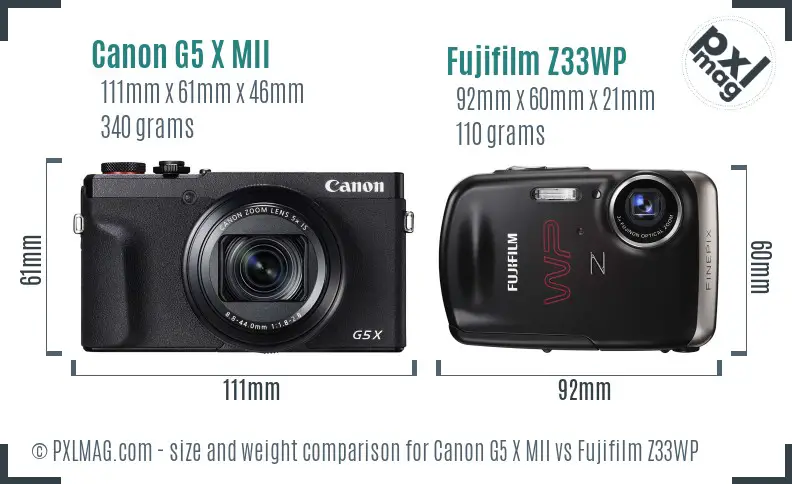 Canon G5 X MII vs Fujifilm Z33WP size comparison