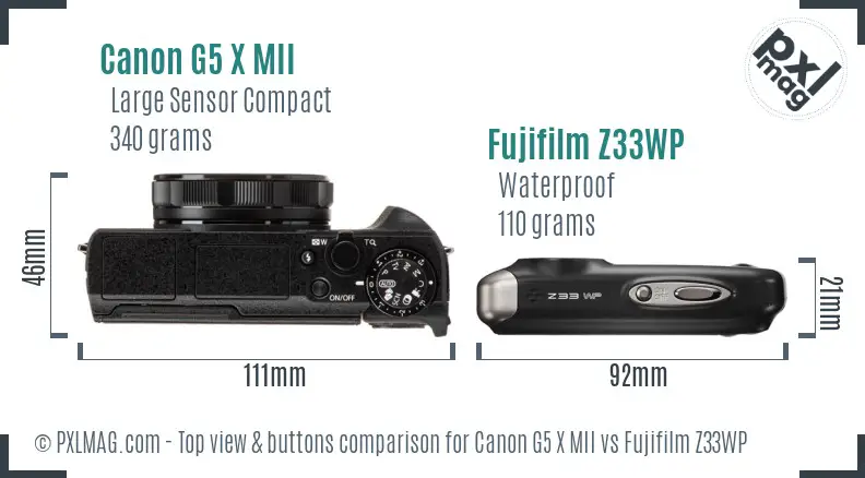 Canon G5 X MII vs Fujifilm Z33WP top view buttons comparison