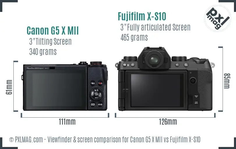 Canon G5 X MII vs Fujifilm X-S10 Screen and Viewfinder comparison