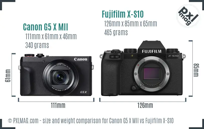 Canon G5 X MII vs Fujifilm X-S10 size comparison