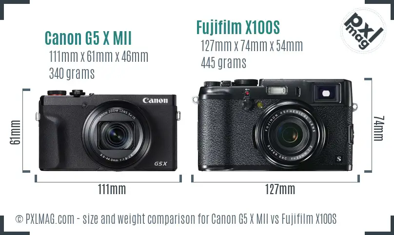 Canon G5 X MII vs Fujifilm X100S size comparison
