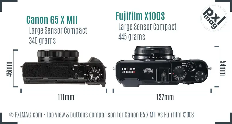 Canon G5 X MII vs Fujifilm X100S top view buttons comparison