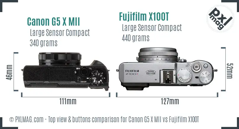 Canon G5 X MII vs Fujifilm X100T top view buttons comparison