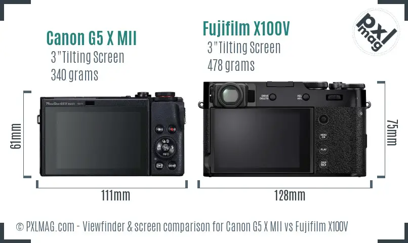 Canon G5 X MII vs Fujifilm X100V Screen and Viewfinder comparison