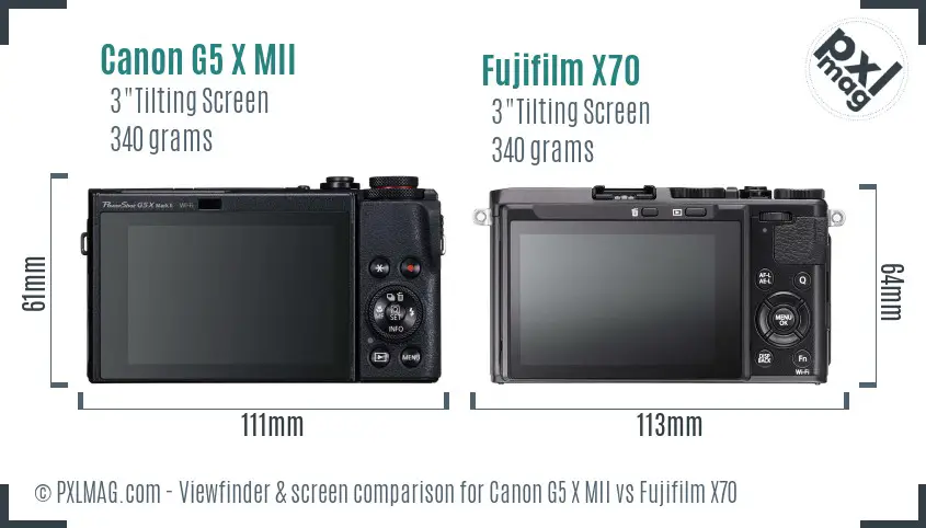 Canon G5 X MII vs Fujifilm X70 Screen and Viewfinder comparison
