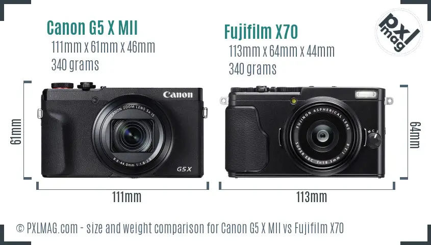 Canon G5 X MII vs Fujifilm X70 size comparison