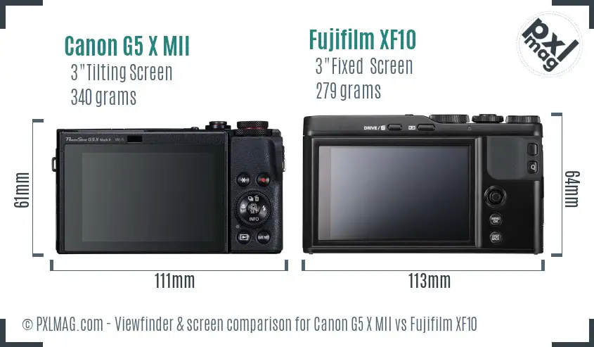 Canon G5 X MII vs Fujifilm XF10 Screen and Viewfinder comparison