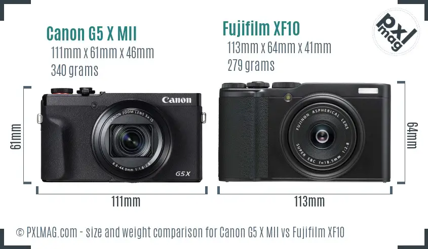Canon G5 X MII vs Fujifilm XF10 size comparison