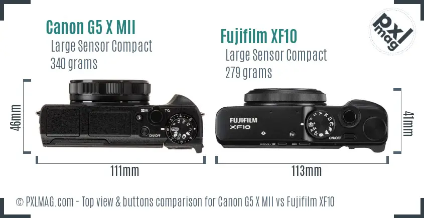 Canon G5 X MII vs Fujifilm XF10 top view buttons comparison