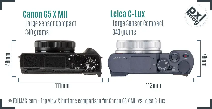 Canon G5 X MII vs Leica C-Lux top view buttons comparison