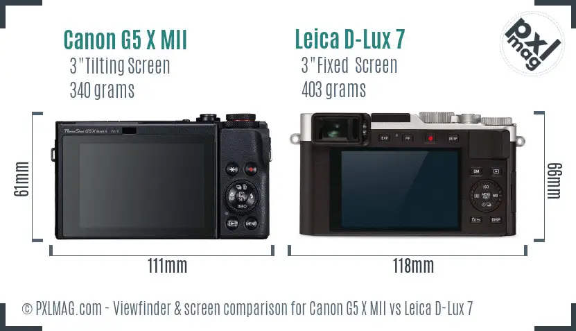 Canon G5 X MII vs Leica D-Lux 7 Screen and Viewfinder comparison