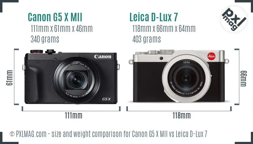 Canon G5 X MII vs Leica D-Lux 7 size comparison