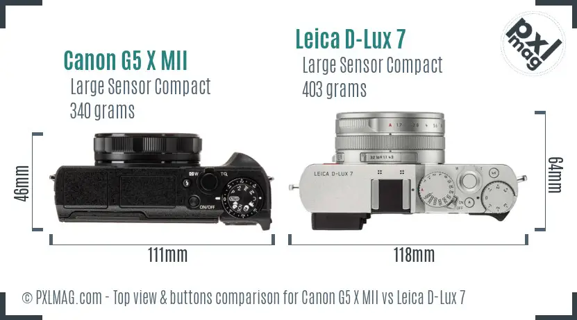 Canon G5 X MII vs Leica D-Lux 7 top view buttons comparison