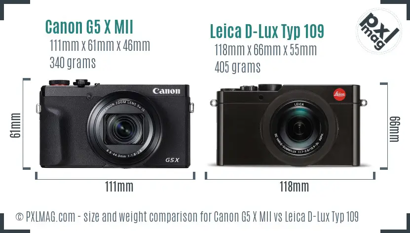 Canon G5 X MII vs Leica D-Lux Typ 109 size comparison