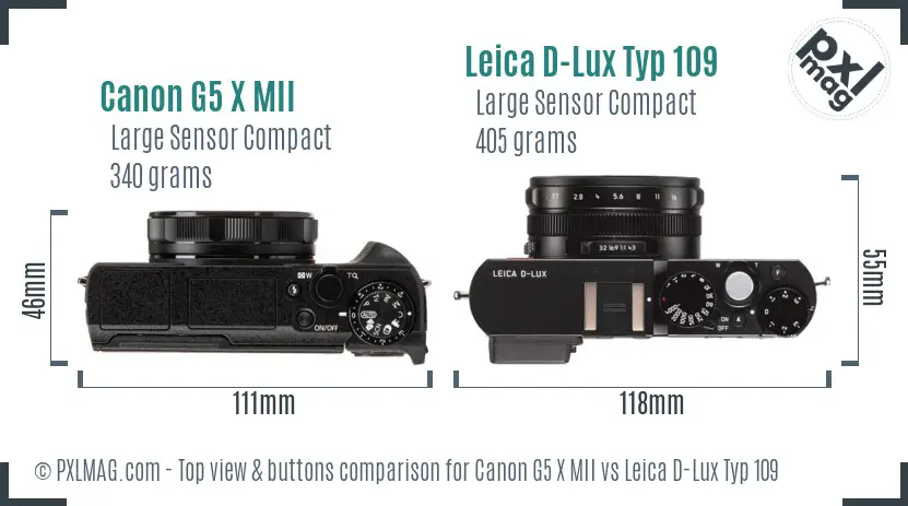 Canon G5 X MII vs Leica D-Lux Typ 109 top view buttons comparison