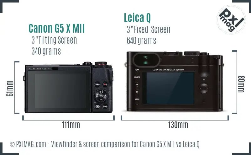 Canon G5 X MII vs Leica Q Screen and Viewfinder comparison