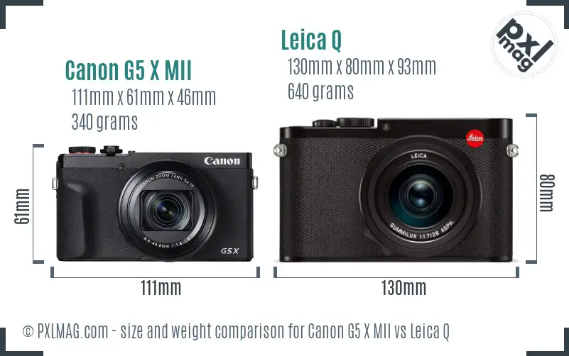 Canon G5 X MII vs Leica Q size comparison