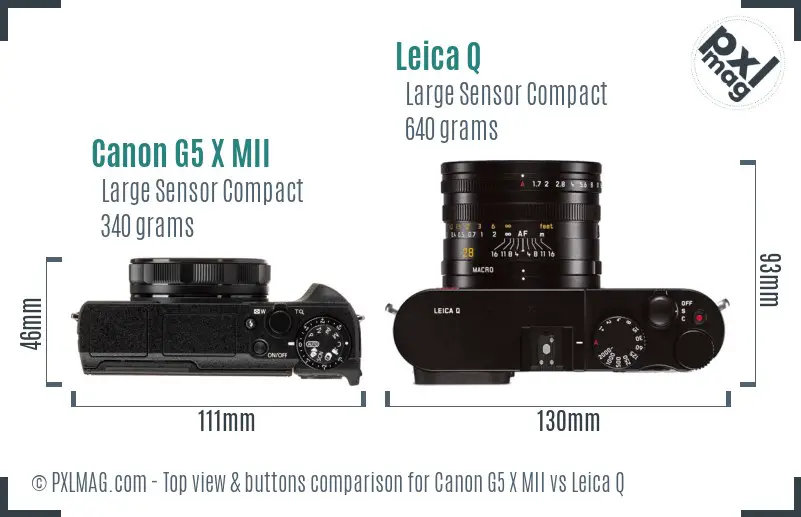 Canon G5 X MII vs Leica Q top view buttons comparison