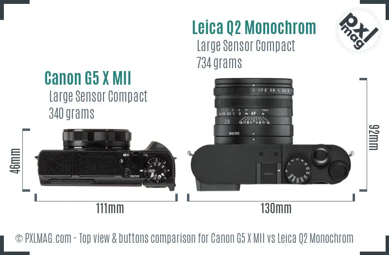Canon G5 X MII vs Leica Q2 Monochrom top view buttons comparison