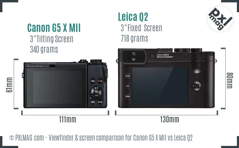 Canon G5 X MII vs Leica Q2 Screen and Viewfinder comparison