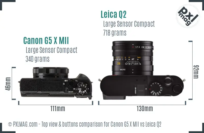 Canon G5 X MII vs Leica Q2 top view buttons comparison