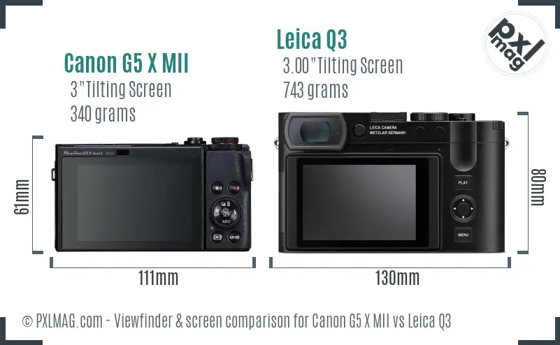Canon G5 X MII vs Leica Q3 Screen and Viewfinder comparison
