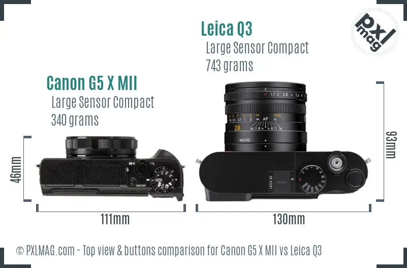 Canon G5 X MII vs Leica Q3 top view buttons comparison
