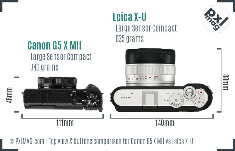 Canon G5 X MII vs Leica X-U top view buttons comparison