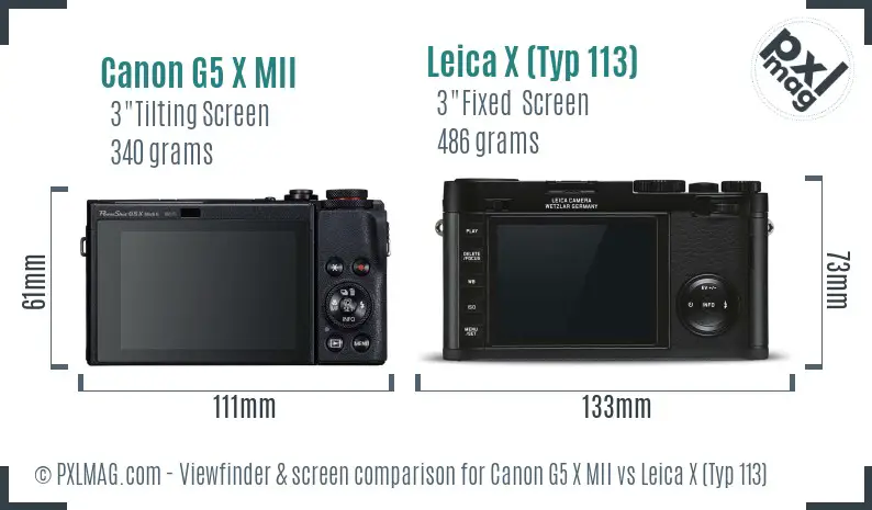Canon G5 X MII vs Leica X (Typ 113) Screen and Viewfinder comparison