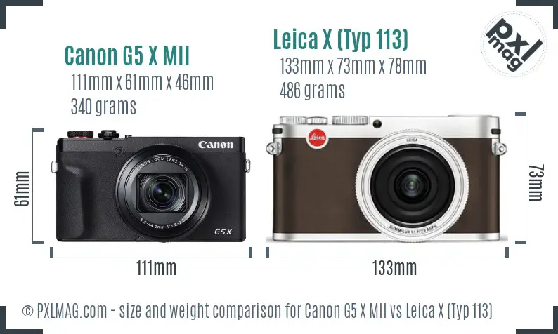 Canon G5 X MII vs Leica X (Typ 113) size comparison