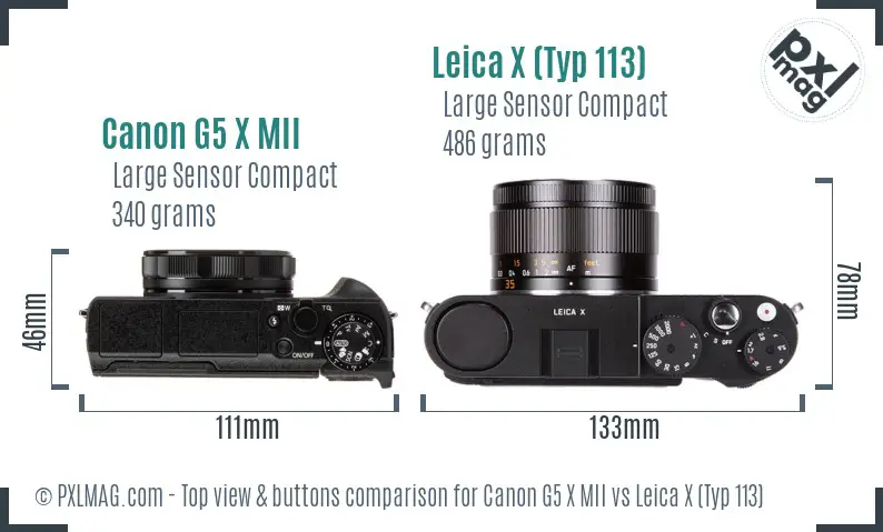 Canon G5 X MII vs Leica X (Typ 113) top view buttons comparison