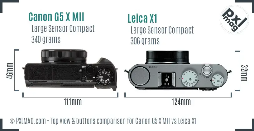 Canon G5 X MII vs Leica X1 top view buttons comparison