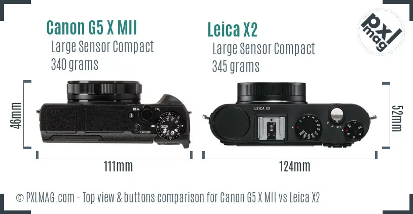 Canon G5 X MII vs Leica X2 top view buttons comparison