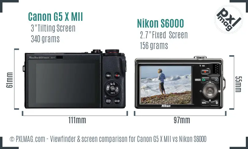 Canon G5 X MII vs Nikon S6000 Screen and Viewfinder comparison