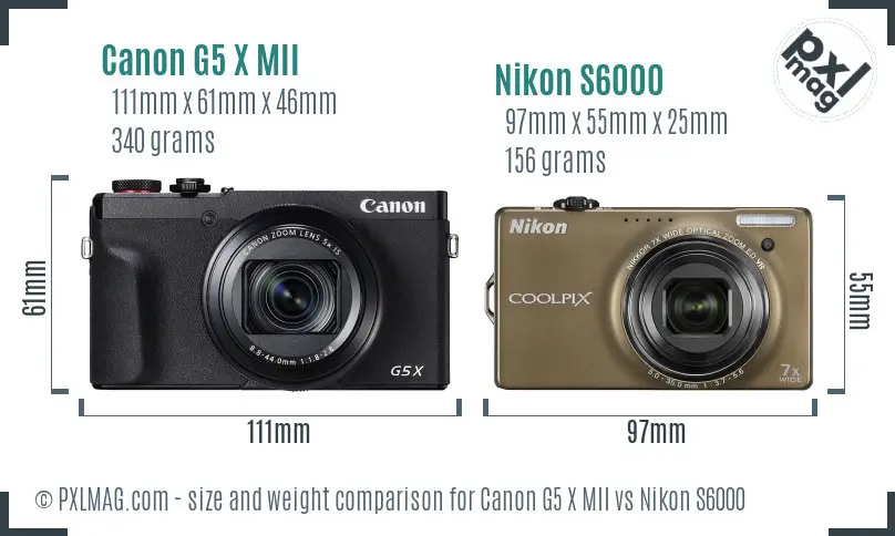 Canon G5 X MII vs Nikon S6000 size comparison