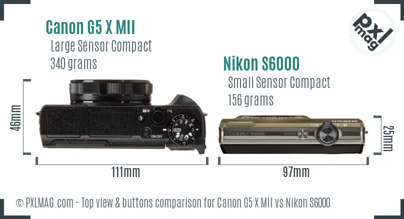 Canon G5 X MII vs Nikon S6000 top view buttons comparison