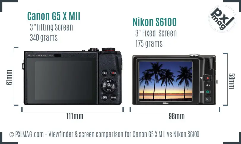 Canon G5 X MII vs Nikon S6100 Screen and Viewfinder comparison