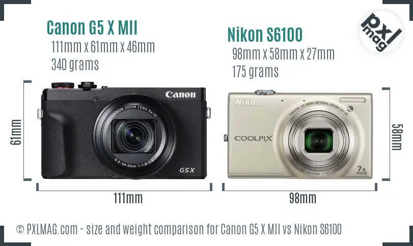 Canon G5 X MII vs Nikon S6100 size comparison