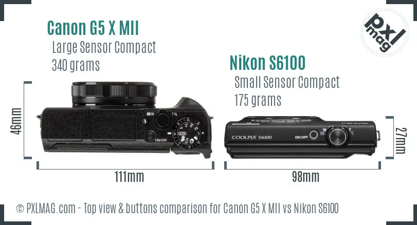 Canon G5 X MII vs Nikon S6100 top view buttons comparison
