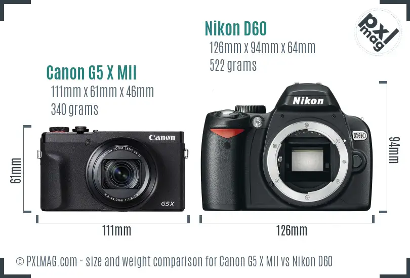 Canon G5 X MII vs Nikon D60 size comparison