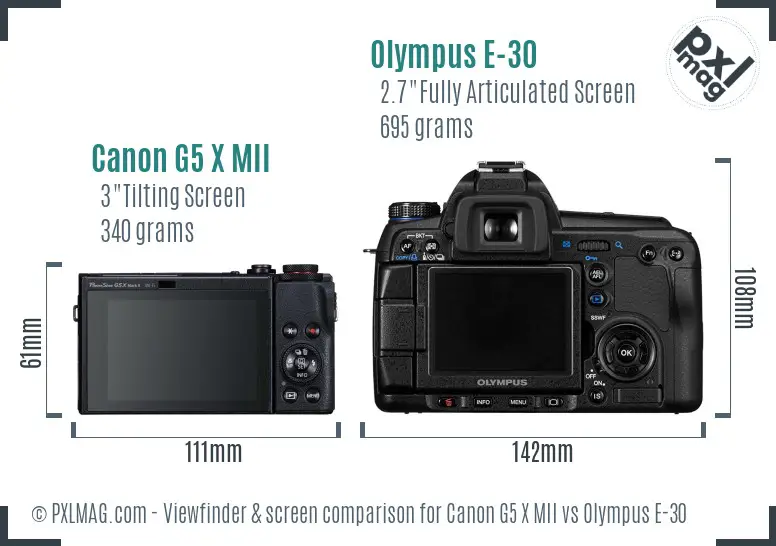 Canon G5 X MII vs Olympus E-30 Screen and Viewfinder comparison