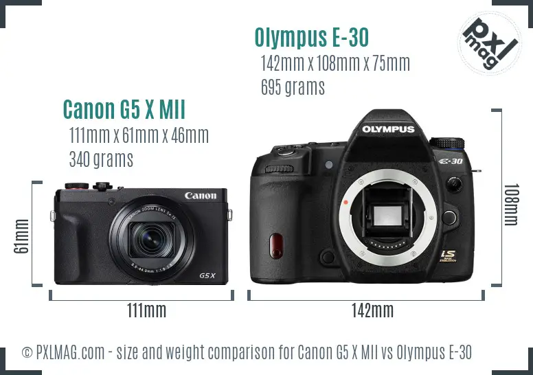 Canon G5 X MII vs Olympus E-30 size comparison
