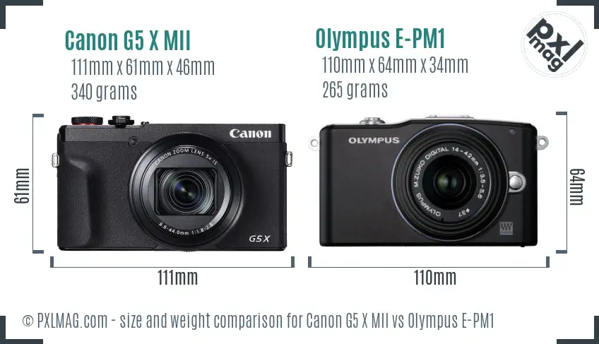 Canon G5 X MII vs Olympus E-PM1 size comparison