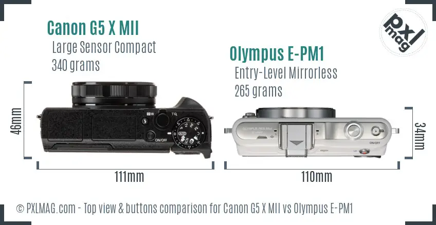 Canon G5 X MII vs Olympus E-PM1 top view buttons comparison