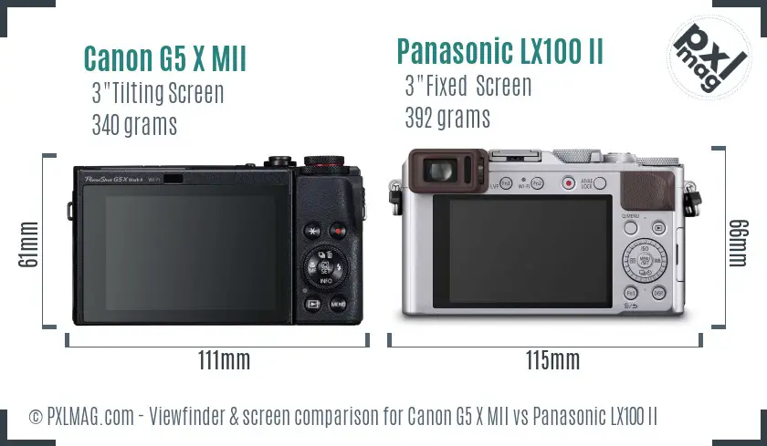 Canon G5 X MII vs Panasonic LX100 II Screen and Viewfinder comparison
