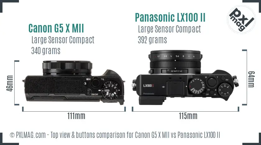 Canon G5 X MII vs Panasonic LX100 II top view buttons comparison