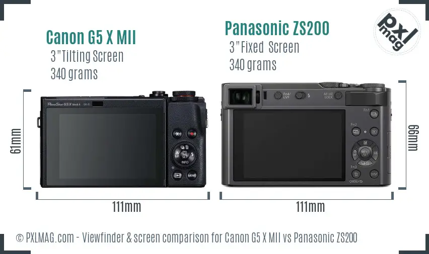 Canon G5 X MII vs Panasonic ZS200 Screen and Viewfinder comparison