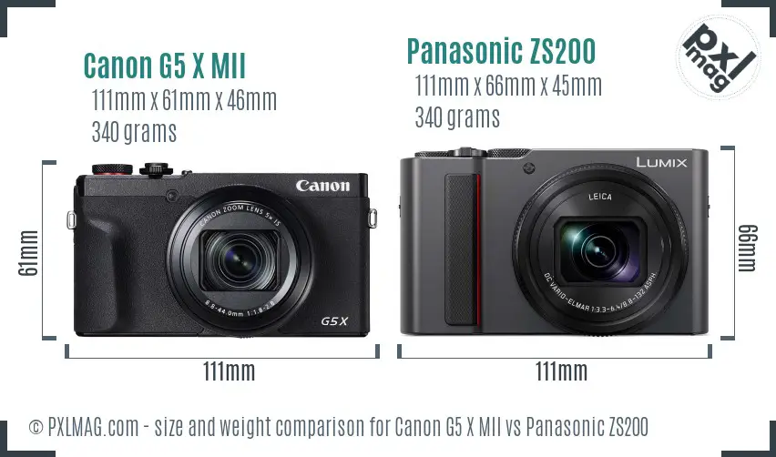 Canon G5 X MII vs Panasonic ZS200 size comparison