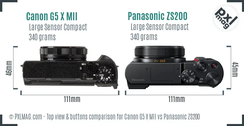 Canon G5 X MII vs Panasonic ZS200 top view buttons comparison